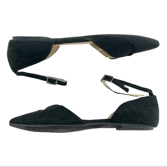 JustFab (6.5) Meena Black faux Suede Pointed Toe Ankle Strap D’Orsay Flats Shoes - Picture 3 of 10